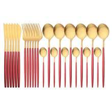 Load image into Gallery viewer, 24Pcs Gold Matte Dinnerware Cutlery Set Stainless Steel Flatware Set Dinner Kniffe Fork Spoon Silverware Set Kitchen Tableware