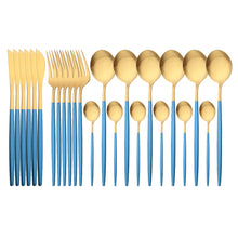 Load image into Gallery viewer, 24Pcs Gold Matte Dinnerware Cutlery Set Stainless Steel Flatware Set Dinner Kniffe Fork Spoon Silverware Set Kitchen Tableware