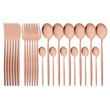 Load image into Gallery viewer, 24Pcs Gold Matte Dinnerware Cutlery Set Stainless Steel Flatware Set Dinner Kniffe Fork Spoon Silverware Set Kitchen Tableware