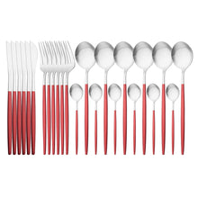 Load image into Gallery viewer, 24Pcs Gold Matte Dinnerware Cutlery Set Stainless Steel Flatware Set Dinner Kniffe Fork Spoon Silverware Set Kitchen Tableware