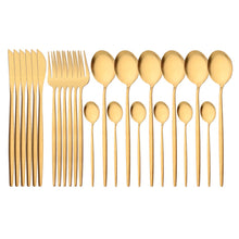 Load image into Gallery viewer, 24Pcs Gold Matte Dinnerware Cutlery Set Stainless Steel Flatware Set Dinner Kniffe Fork Spoon Silverware Set Kitchen Tableware