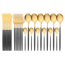 Load image into Gallery viewer, 24Pcs Gold Matte Dinnerware Cutlery Set Stainless Steel Flatware Set Dinner Kniffe Fork Spoon Silverware Set Kitchen Tableware