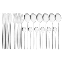 Load image into Gallery viewer, 24Pcs Gold Matte Dinnerware Cutlery Set Stainless Steel Flatware Set Dinner Kniffe Fork Spoon Silverware Set Kitchen Tableware
