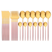 Load image into Gallery viewer, 24Pcs Gold Matte Dinnerware Cutlery Set Stainless Steel Flatware Set Dinner Kniffe Fork Spoon Silverware Set Kitchen Tableware