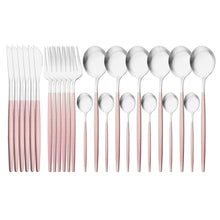 Load image into Gallery viewer, 24Pcs Gold Matte Dinnerware Cutlery Set Stainless Steel Flatware Set Dinner Kniffe Fork Spoon Silverware Set Kitchen Tableware