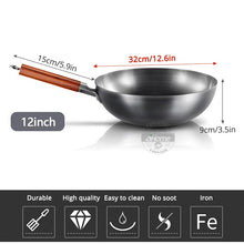 Load image into Gallery viewer, Chinese Traditional Handmade Iron Wok Non-stick Pan Non-coating Gas and Induction Cooker Cookware Kitchen pot pans