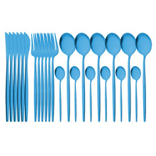Load image into Gallery viewer, 24Pcs Gold Matte Dinnerware Cutlery Set Stainless Steel Flatware Set Dinner Kniffe Fork Spoon Silverware Set Kitchen Tableware