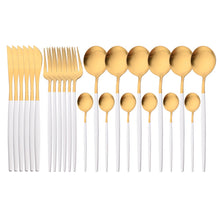 Load image into Gallery viewer, 24Pcs Gold Matte Dinnerware Cutlery Set Stainless Steel Flatware Set Dinner Kniffe Fork Spoon Silverware Set Kitchen Tableware
