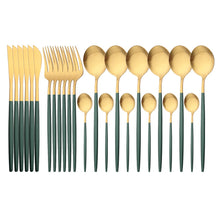 Load image into Gallery viewer, 24Pcs Gold Matte Dinnerware Cutlery Set Stainless Steel Flatware Set Dinner Kniffe Fork Spoon Silverware Set Kitchen Tableware