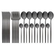 Load image into Gallery viewer, 24Pcs Gold Matte Dinnerware Cutlery Set Stainless Steel Flatware Set Dinner Kniffe Fork Spoon Silverware Set Kitchen Tableware