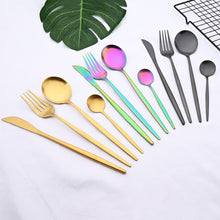 Load image into Gallery viewer, 24Pcs Gold Matte Dinnerware Cutlery Set Stainless Steel Flatware Set Dinner Kniffe Fork Spoon Silverware Set Kitchen Tableware