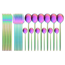 Load image into Gallery viewer, 24Pcs Gold Matte Dinnerware Cutlery Set Stainless Steel Flatware Set Dinner Kniffe Fork Spoon Silverware Set Kitchen Tableware