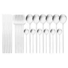 Load image into Gallery viewer, 24Pcs Gold Matte Dinnerware Cutlery Set Stainless Steel Flatware Set Dinner Kniffe Fork Spoon Silverware Set Kitchen Tableware