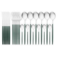Load image into Gallery viewer, 24Pcs Gold Matte Dinnerware Cutlery Set Stainless Steel Flatware Set Dinner Kniffe Fork Spoon Silverware Set Kitchen Tableware