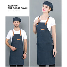 Load image into Gallery viewer, Long Apron Denim Restaurant Hotel Waist Chef Apron Bar Pub Kitchen Waiter Waitress Cook Apron Universal Cooking Hat Caps 56-58cm