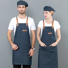 Load image into Gallery viewer, Long Apron Denim Restaurant Hotel Waist Chef Apron Bar Pub Kitchen Waiter Waitress Cook Apron Universal Cooking Hat Caps 56-58cm