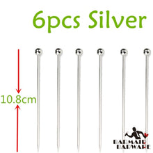 Load image into Gallery viewer, 6pcs 10.7cm-11cm Fruit Cocktail Pick Stick Stainless Steel Bar Tools Drink Stirring Sticks Martini Picks Party Wedding 3 colors