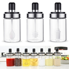 Load image into Gallery viewer, Stainless Steel Glass Seasoning Bottle Salt Storage Box Spice Jar with Spoon Kitchen Supplies For Salt Sugar Pepper Powder