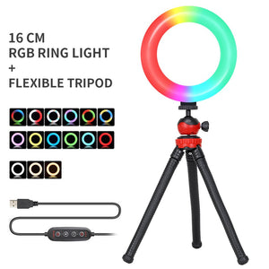 16cmSelfie Rainbow RingLight Photography LED Rim Of Ring Lamp With Mobile Stand Round Ringlight Tripod For Phone Smartphone Live