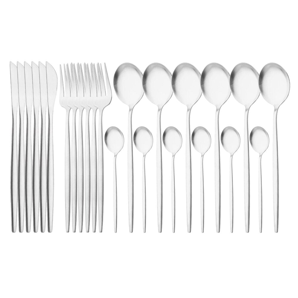 24Pcs Gold Matte Dinnerware Cutlery Set Stainless Steel Flatware Set Dinner Kniffe Fork Spoon Silverware Set Kitchen Tableware