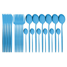 Load image into Gallery viewer, 24Pcs Gold Matte Dinnerware Cutlery Set Stainless Steel Flatware Set Dinner Kniffe Fork Spoon Silverware Set Kitchen Tableware
