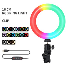 Load image into Gallery viewer, 16cmSelfie Rainbow RingLight Photography LED Rim Of Ring Lamp With Mobile Stand Round Ringlight Tripod For Phone Smartphone Live
