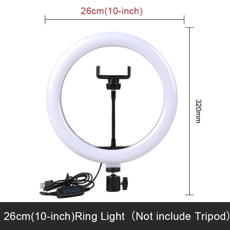 10inch Selfie Ring Light with Optional Tripod, Photography Fill Light Led Ring Lamp Ringlight for Video Recording Live Broadcast