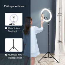 Load image into Gallery viewer, 10inch Selfie Ring Light with Optional Tripod, Photography Fill Light Led Ring Lamp Ringlight for Video Recording Live Broadcast
