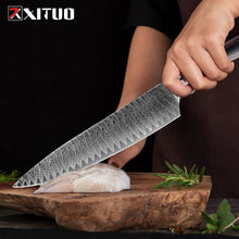 Load image into Gallery viewer, XITUO 8&quot; Professional Chef Knife Japanese Stainless Steel Santoku Kitchen Damascus Laser pattern Vegetable slice meat cleaver CN
