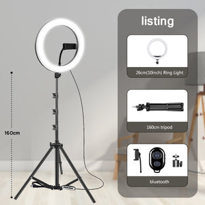 10&quot; 26cm LED Selfie Ring Light Photography Video Light RingLight Phone Stand Tripod Fill Light Dimmable Lamp Trepied Streaming