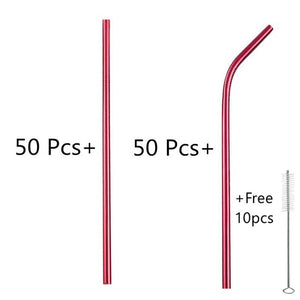 100pcs Metal Straws Reusable 304 Stainless Steel Straws Colorful Eco-friendly Drinking Straws for Bar Party Drinkware Accessory