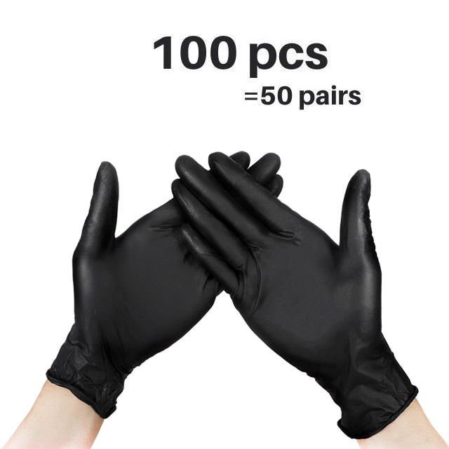 100pcs Black Nitrile Gloves 7mil Kitchen Disposable Synthetic Latex Powder free