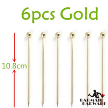 Load image into Gallery viewer, 6pcs 10.7cm-11cm Fruit Cocktail Pick Stick Stainless Steel Bar Tools Drink Stirring Sticks Martini Picks Party Wedding 3 colors
