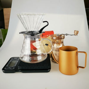 2020 New Household V60 Coffee Dripper Paper Set Coffee Filter Glass Coffee Pot 600ml With Coffee Scale Mini Grinder