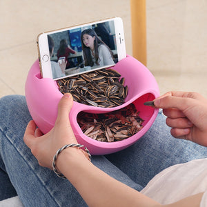 Lazy Snack Bowl Plastic Double-Layer Snack Storage Box Bowl Fruit Bowl And Mobile Phone Bracket