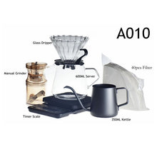 Load image into Gallery viewer, 2020 New Household V60 Coffee Dripper Paper Set Coffee Filter Glass Coffee Pot 600ml With Coffee Scale Mini Grinder

