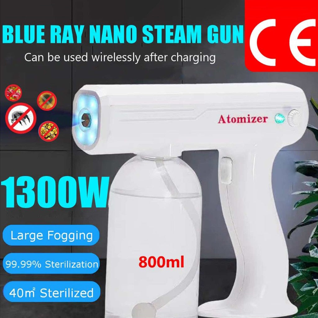 Multi-functional 800ml Atomizing Sprayer Machine Disinfection Gun  Nano Blue Light Spray Fog Fogger Steam Gun Face Mist